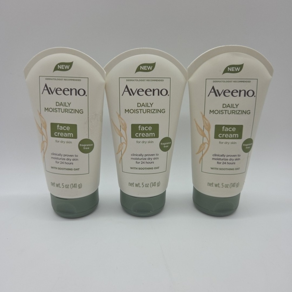 Lot of 3 Aveeno Daily Moisturizing Face Cream - Dry Skin - Prebiotic Oat 5 oz